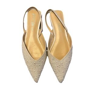 Betsey Johnson Womens Vance Pearl White  Slingbacks 9 Medium Wedding Bride Euc